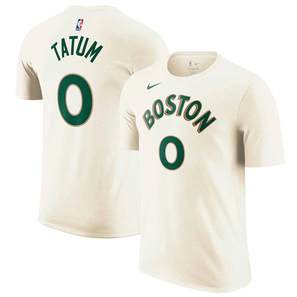 Men's Boston Celtics #0 Jayson Tatum Cream 2023/24 City Edition Name & Number T-Shirt